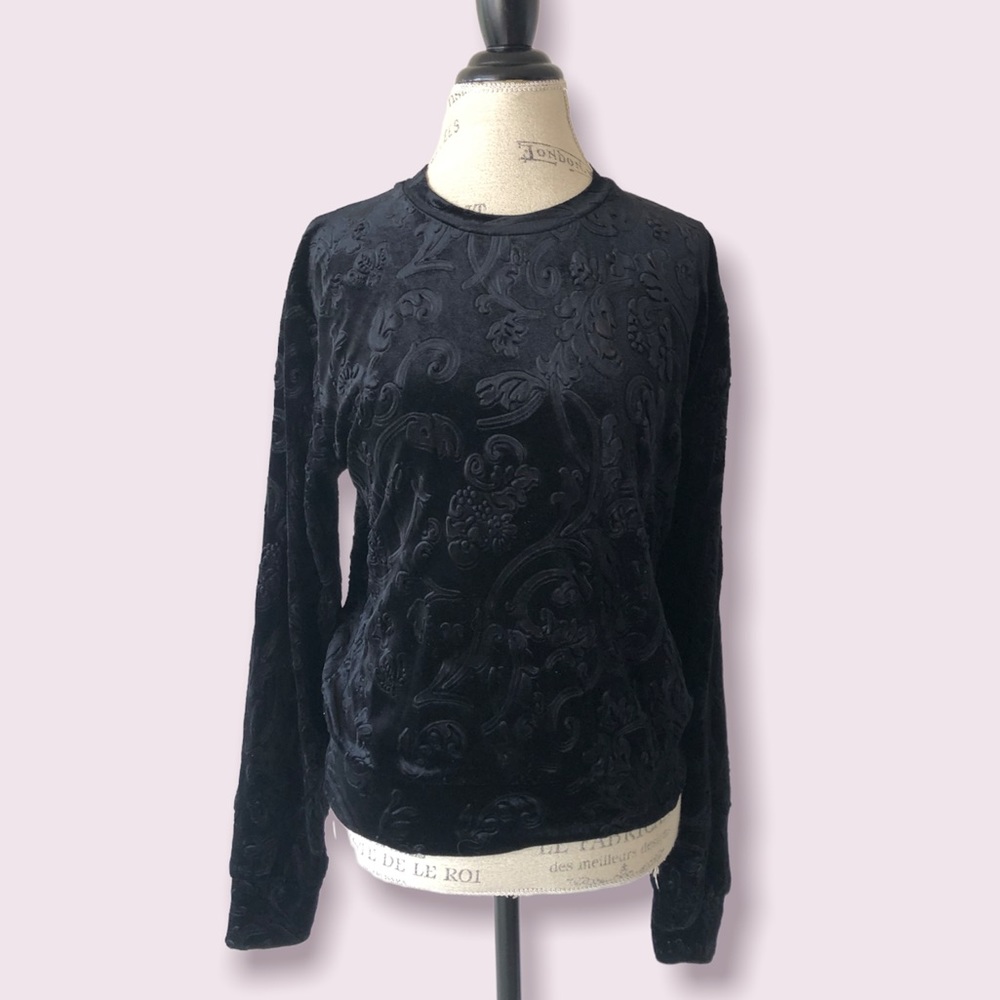 Vintage Velour Long Sleeve Pullover Sweater Small